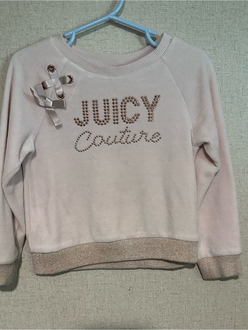 Juicy Couture Girls 3T Light Pink Rhinestone Logo Sweatshirt with Ribbon Detail